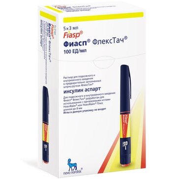 Фиасп ФлексТач раствор для внутривенного и подкожного введения картриджи в шприц-ручках 100 ЕД/мл 3 мл 5 шт.