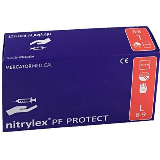Перчатки Mercator medical nitrylex pf protect смотровые н/стер. нитриловые неопудренные размер l /8-9 100 пар