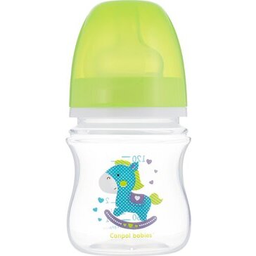 Canpol бутылочка 3+ антиколиковая пластиковая с широким горлышком easy start 120мл зеленый 35/220 toys