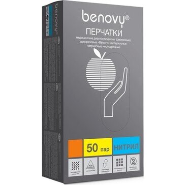 Benovy перчатки смотровые н/стер. нитриловые неопудренные зеленый размер m 50 шт. пар