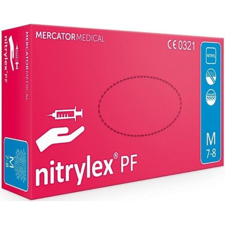 Перчатки Mercator medical nitrylex pf protect нитриловые диагностические неопудренные текстурированные на пальцах размер m с коллагеном и аллантоином 1 пара