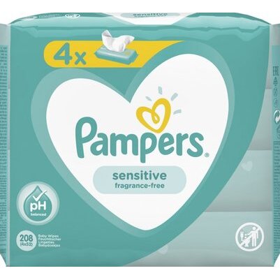 Pampers sensitive салфетки влажные детские 52 шт.x4