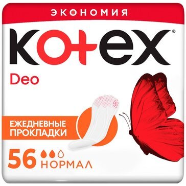 Kotex прокладки ежедневные нормал део/дышащие 56 шт.