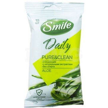 Салфетки влажные очищающие Smile daily aloe антибактериальные 15 шт.