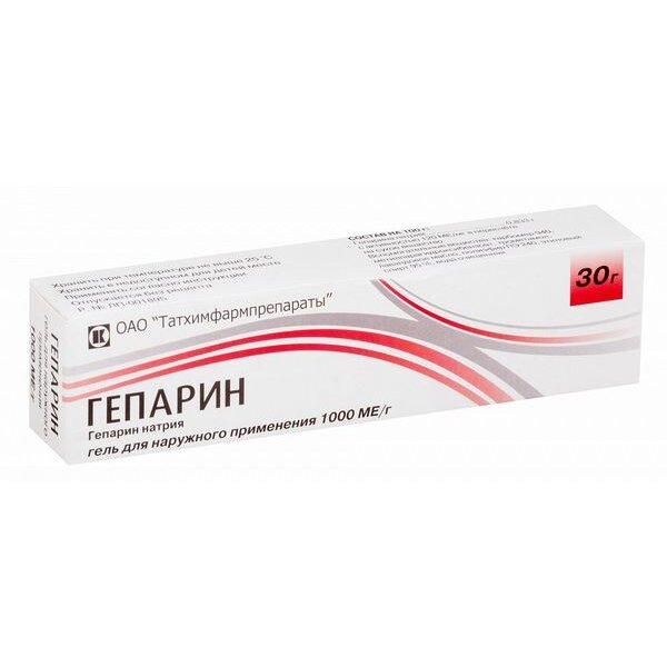 Гепарин гель для наружного применения 1000 МЕ/г 30 г