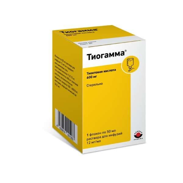 Тиогамма раствор для инфузий 1,2% флакон 50 мл