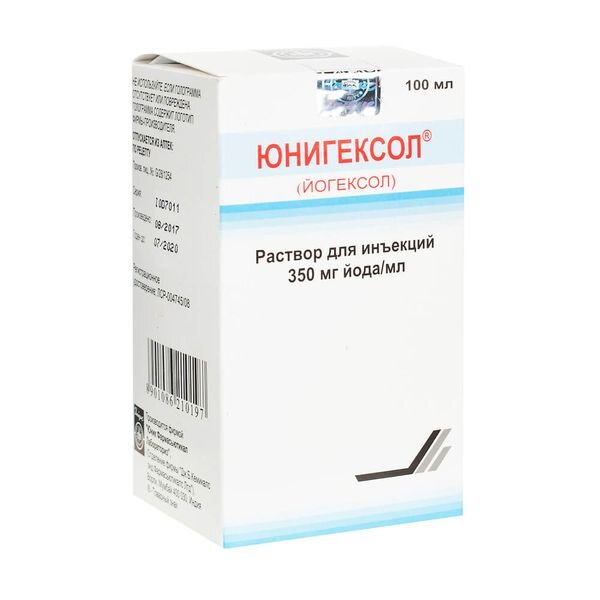 Юнигексол раствор для инъекций 350 мг йода/мл 100 мл с держ.д/фл