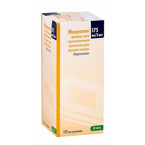 Макропен гранулы для приготовления суспензия для приема внутрь 175 мг/5 мл 20 г флакон 1 шт.