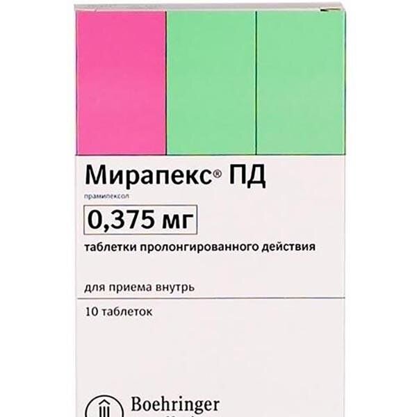 Мирапекс ПД таблетки пролонгированного действия 0,375 мг 10 шт.