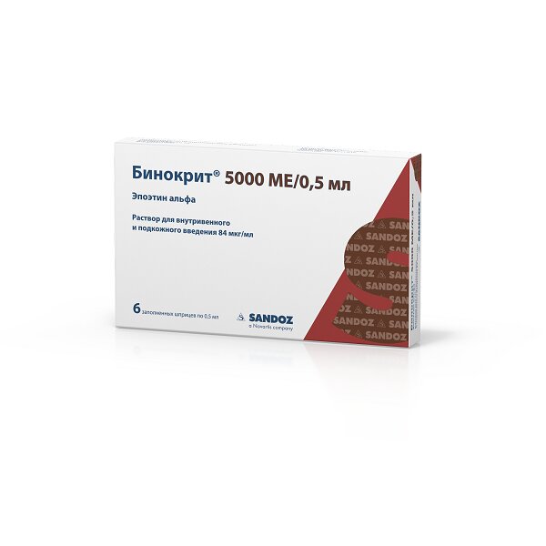 Бинокрит раствор для инъекций 84 мкг/мл 3000 МЕ шприц 0,5 мл 6 шт.