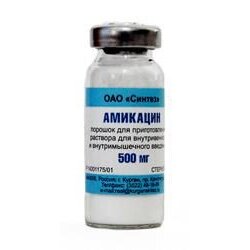 Амикацин порошок для приготовления раствора для инъекций флакон 500 мг