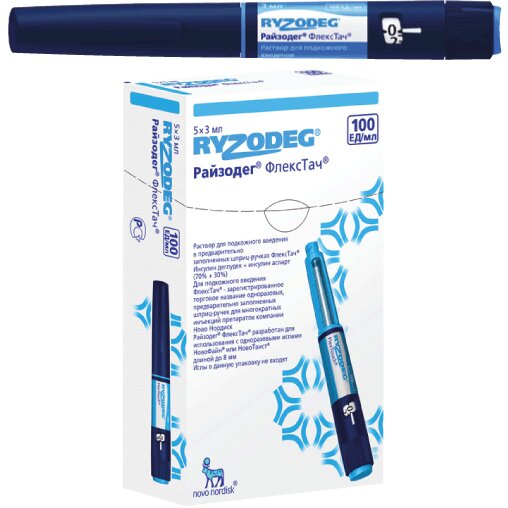 Райзодег ФлексТач раствор для подкожного введения 100 ЕД/мл 3 мл шприц-ручка картридж 5 шт.