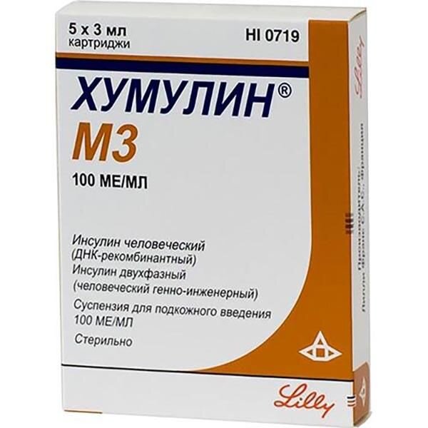 Хумулин М3 суспензия для подкожного введения 100 МЕ/мл 3 мл картридж 5 шт.