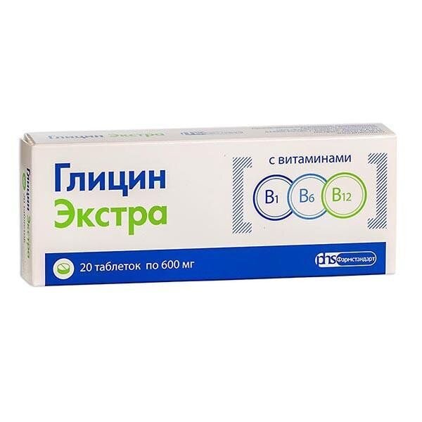 Глицин Экстра с витаминами В1, В6, В12 таблетки 600 мг 20 шт.