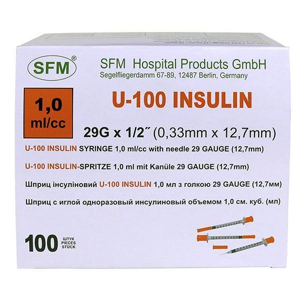 Инсулиновый шприц SFM 1 мл u-100 29g 0,33х12,7 мм 10 шт.