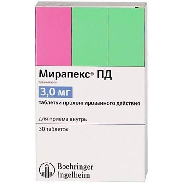 Мирапекс ПД таблетки пролонгированного действия 3 мг 30 шт.