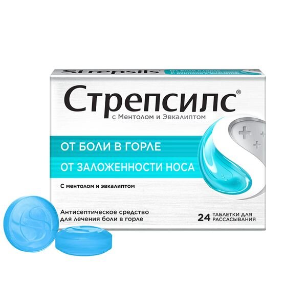 Стрепсилс с ментолом и эвкалиптом таблетки для рассасывания 24 шт.