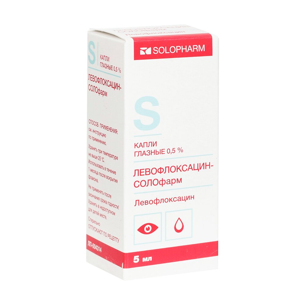 Корфецин-СОЛОфарм (Левофлоксацин-СОЛОфарм) капли глазные 0,5% 5 мл флакон 1 шт.