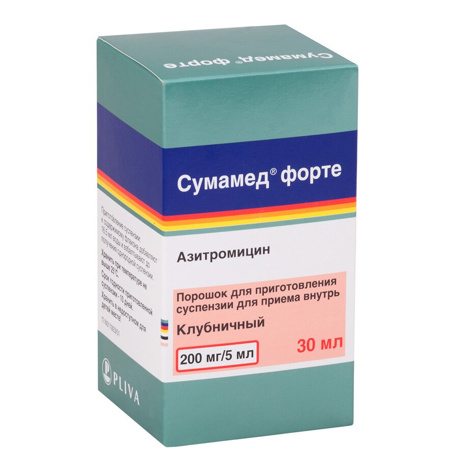 Сумамед Форте порошок клубничный 200 мг/5 мл 30 мл