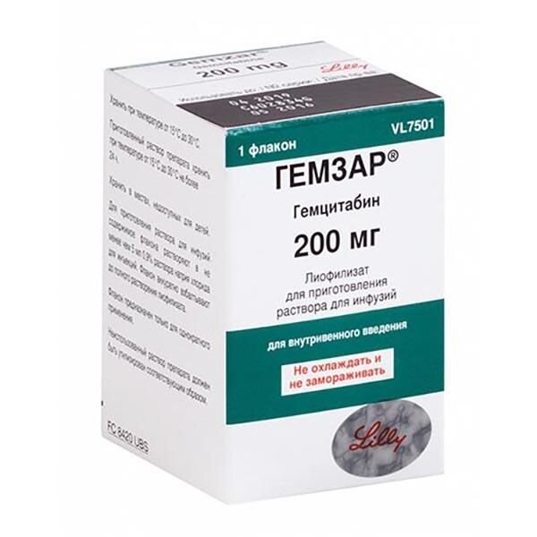 Гемзар лиофилизат для приготовления раствора для инфузий 200 мг 1 шт.
