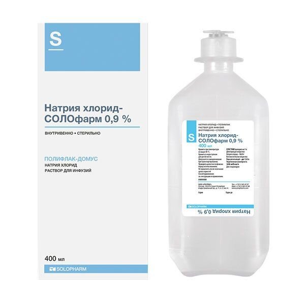 Натрия хлорид-Солофарм раствор для инфузий 0,9% 400 мл флакон 1 шт.