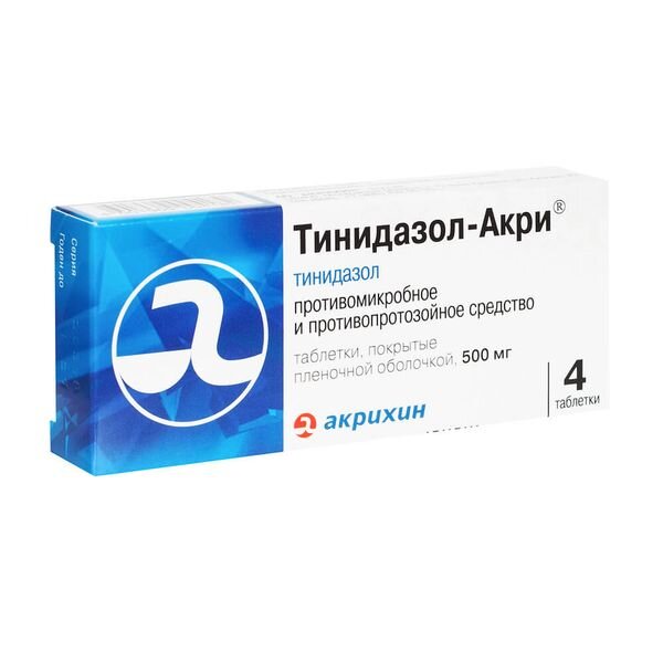 Тинидазол-Акрихин таблетки, покрытые пленочной оболочкой 500 мг 4 шт.