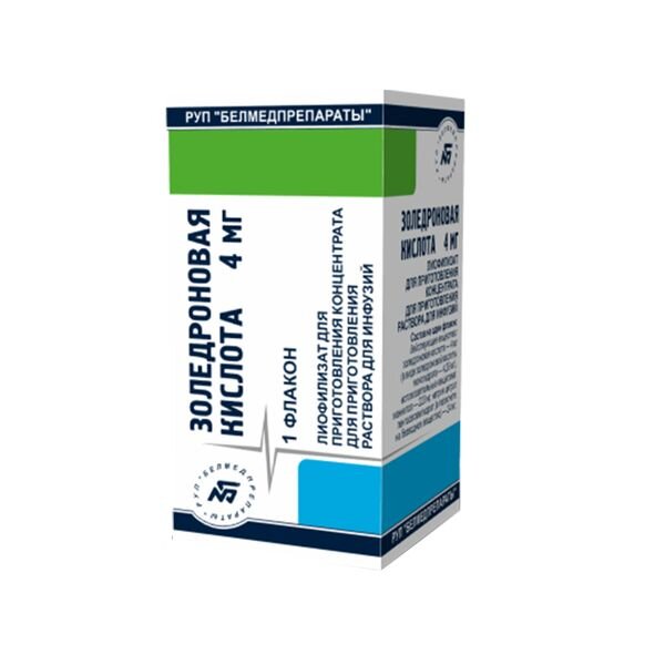Золедроновая кислота лиофилизат для приготовления концентрата для приготовления раствора для инфузий 4 мг 1 шт.