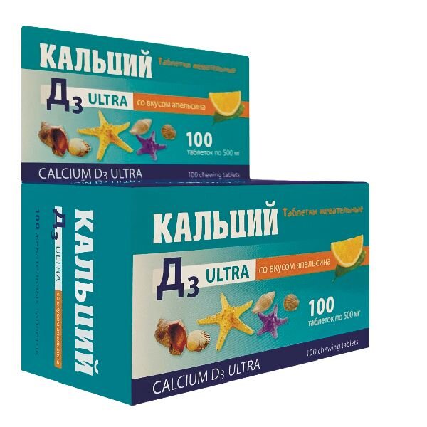 Кальций-Д3 ультра таблетки жевательные со вкусом апельсина 100 шт.