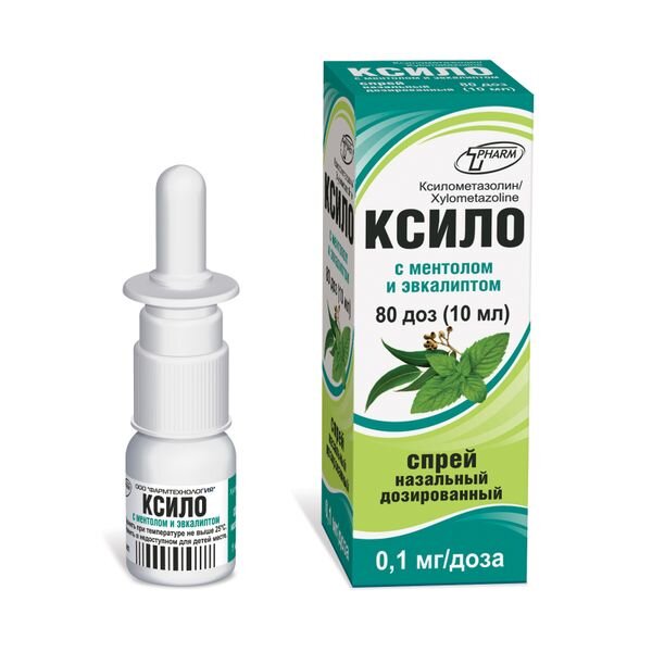 Ксило с ментолом и эвкалиптом спрей назальный дозированный 0,1 мг/доза 10 мл