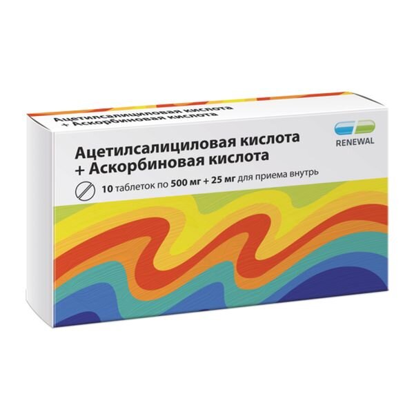 Ацетилсалициловая кислота+Аскорбиновая кислота таблетки 500мг+25мг 10 шт.