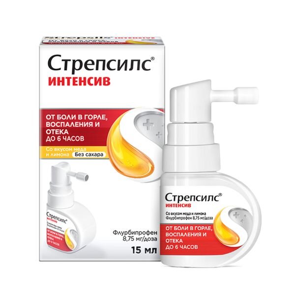 Стрепсилс Интенсив спрей Мед/лимон 8,75 мг/доза 15 мл