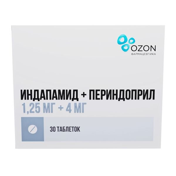 Индапамид+периндоприл таблетки 1.25мг+4мг 30 шт.