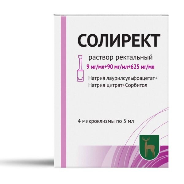 Солирект раствор ректальный микроклизма 9 мг/мл+90 мг/мл+625 мг/мл 5 мл 4 шт.