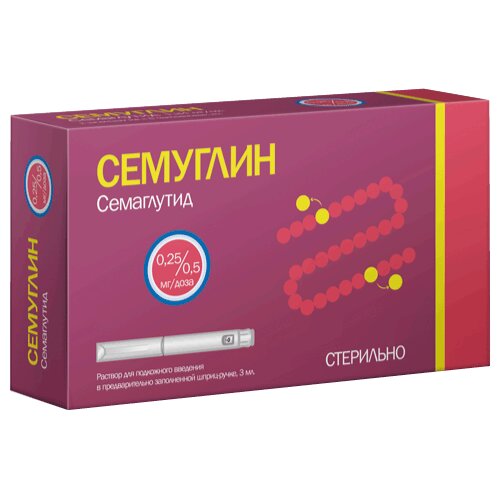 Семуглин раствор для подкожного введения 0,25/ 0,5 мг/доза 3 мл + Игла 8 шт.