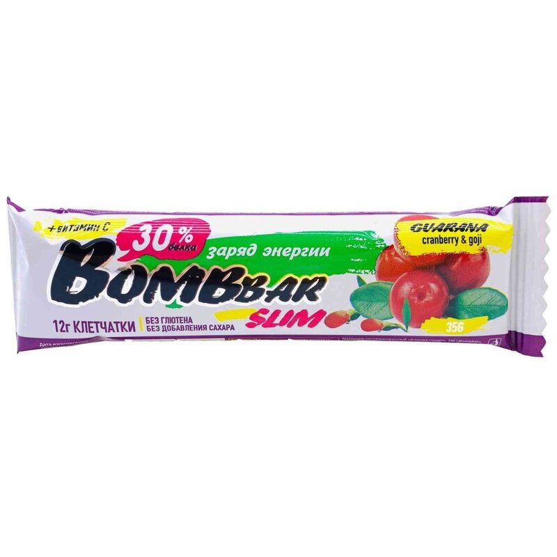 Протеиновый батончик BombBar Slim клюква/ягоды годжи/экстракт гуараны 35 г