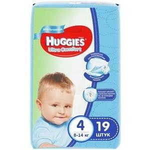Подгузники для мальчиков Huggies Ultra Comfort размер 4 8-14 кг 19 шт.
