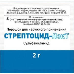 Стрептоцид-Лект порошок для наружного применения 2 г пакет 1 шт.