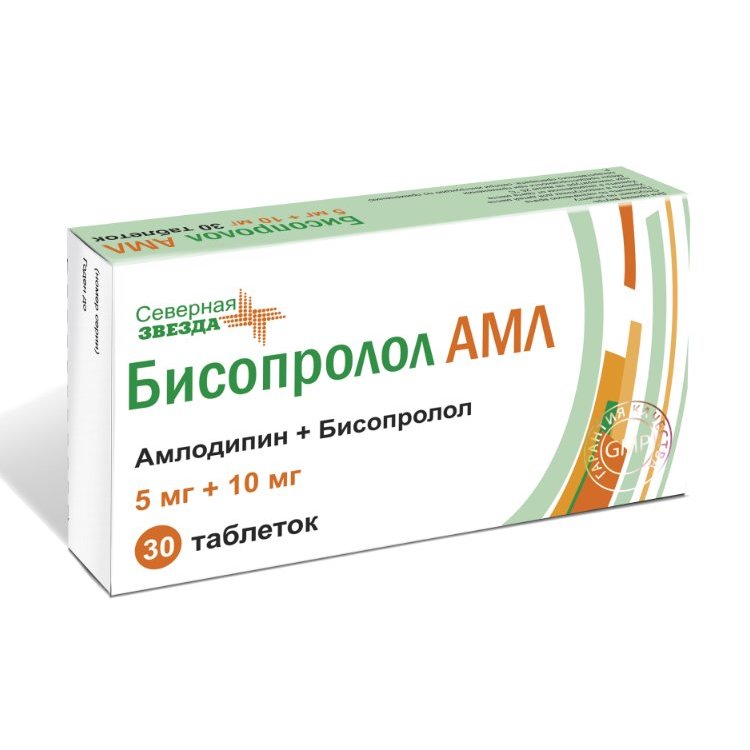 Бисопролол АМЛ-СЗ таблетки 5+10 мг 30 шт.