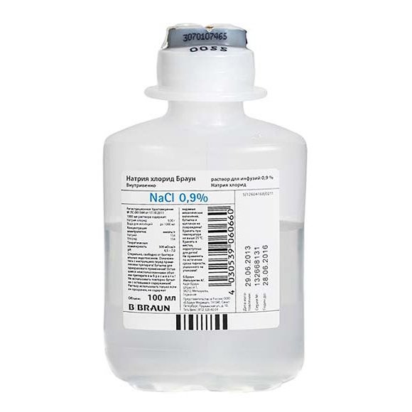 Натрия хлорид раствор для инфузий 0,9% 100 мл флакон 1 шт.