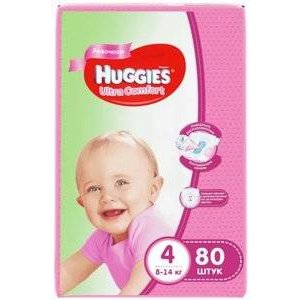 Подгузники для девочек Huggies Ultra Comfort размер 4 8-14 кг 80 шт.