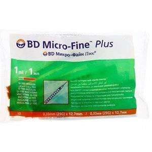 Шприц BD micro-fine+ инсулиновый 1 мл u-100 0.33x12.7 мм 29g 10 шт.