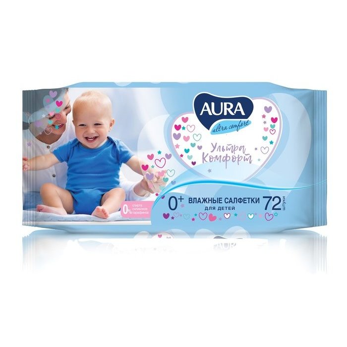 Салфетки влажные Aura Ultra Comfort для детей 72 шт.