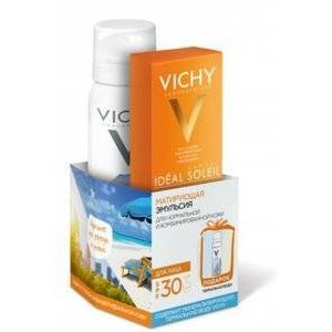 Матирующая эмульсия Виши (Vichy) Capital Ideal Soleil DryTouch SPF 30 50 мл + Термальная вода 50 мл