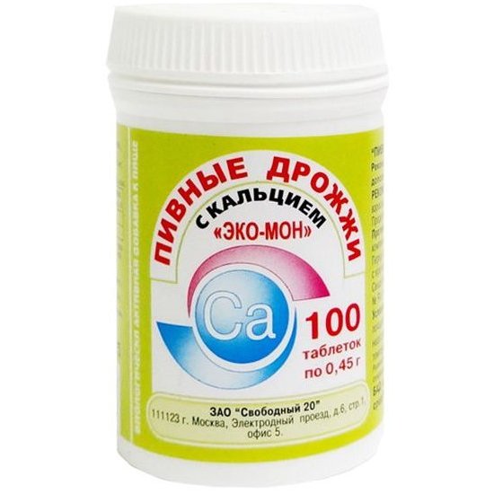 Дрожжи пивные Эко-Мон с кальцием таблетки 100 шт.