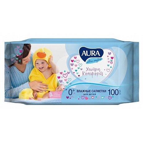 Салфетки влажные Aura Ultra Comfort детские с алоэ и витамином Е 100 шт.