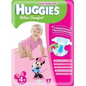 Подгузники для девочек Huggies Ultra Comfort размер 4+ 10-16 кг 17 шт.