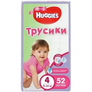 Подгузники-трусики для девочек Huggies размер 4 9-14 кг 52 шт.