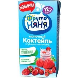 Молочный коктейль ФрутоНяня клубнично-земляничный с 12 мес. 2,1% 200 мл