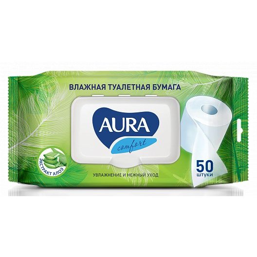 Бумага туалетная Aura Ultra Comfort влажная с крышкой 50 шт.
