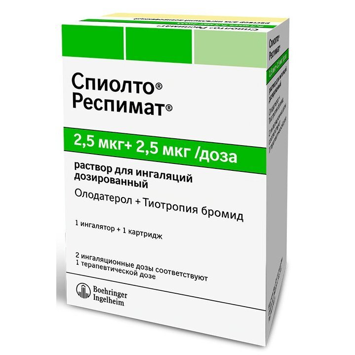 Спиолто респимат раствор для ингаляций дорзированный 2,5 мкг + 2,5 мкг 4 мл